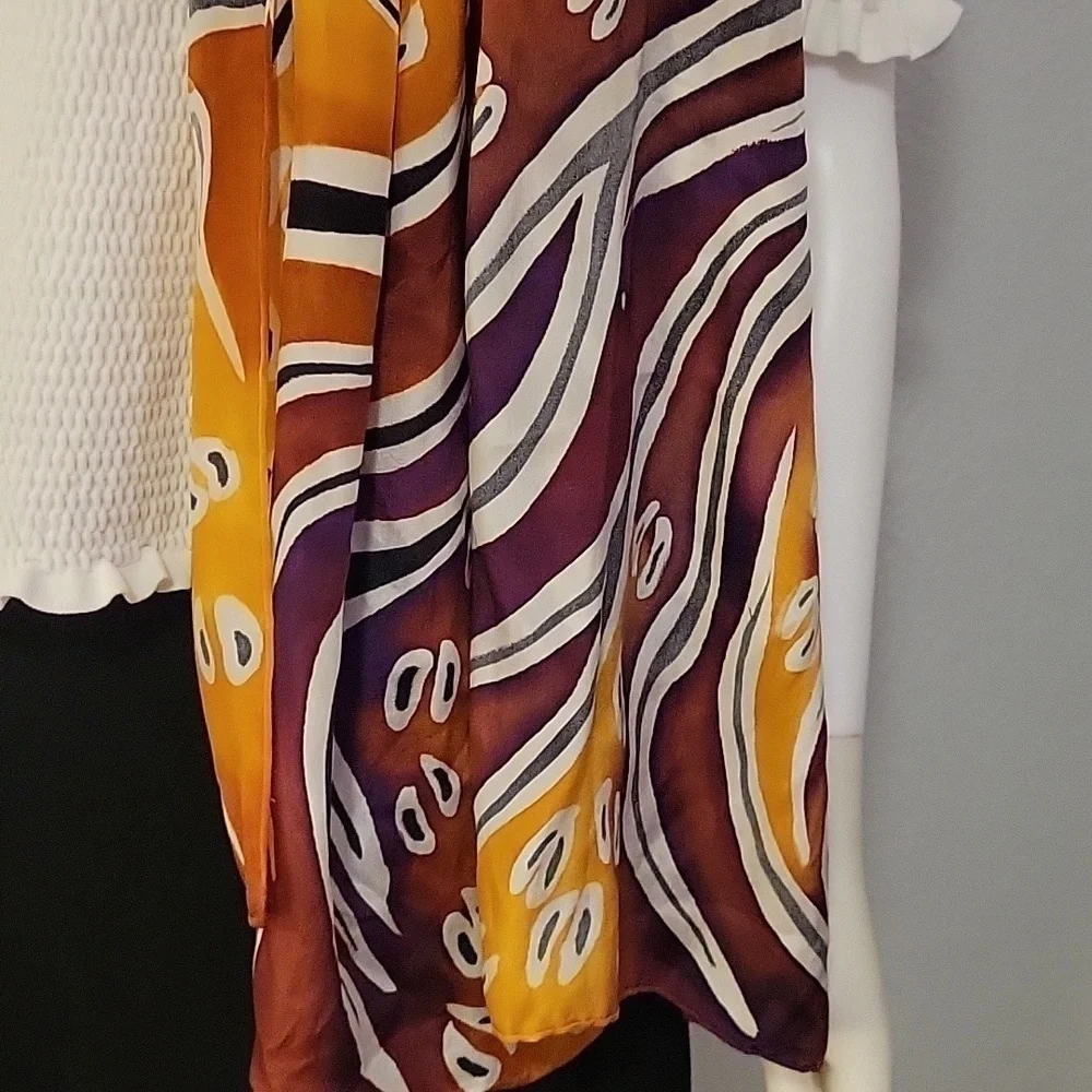 Vtg Bold Punk Tribal Animal Print Abstract Silk Scarf